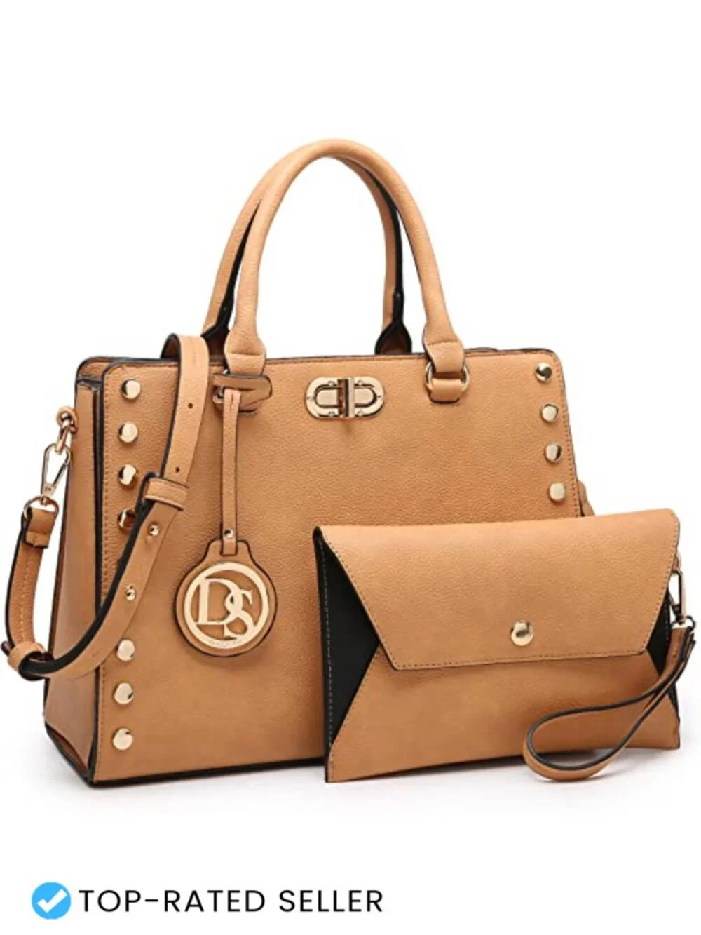 Women's Satchel Handbag Work Tote Shoulder Bag with Matching Clutch Set Vegan
